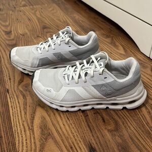 On Cloudrunner shoes. Great for walking and running!